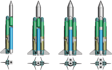 Варианты компоновки частично многоразовых систем выведения на орбиту, создаваемых на основе единых ракетных блоков